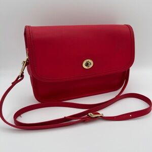 Vintage Red Leather Crossbody Bag Minimalist Turn Lock Coach Style